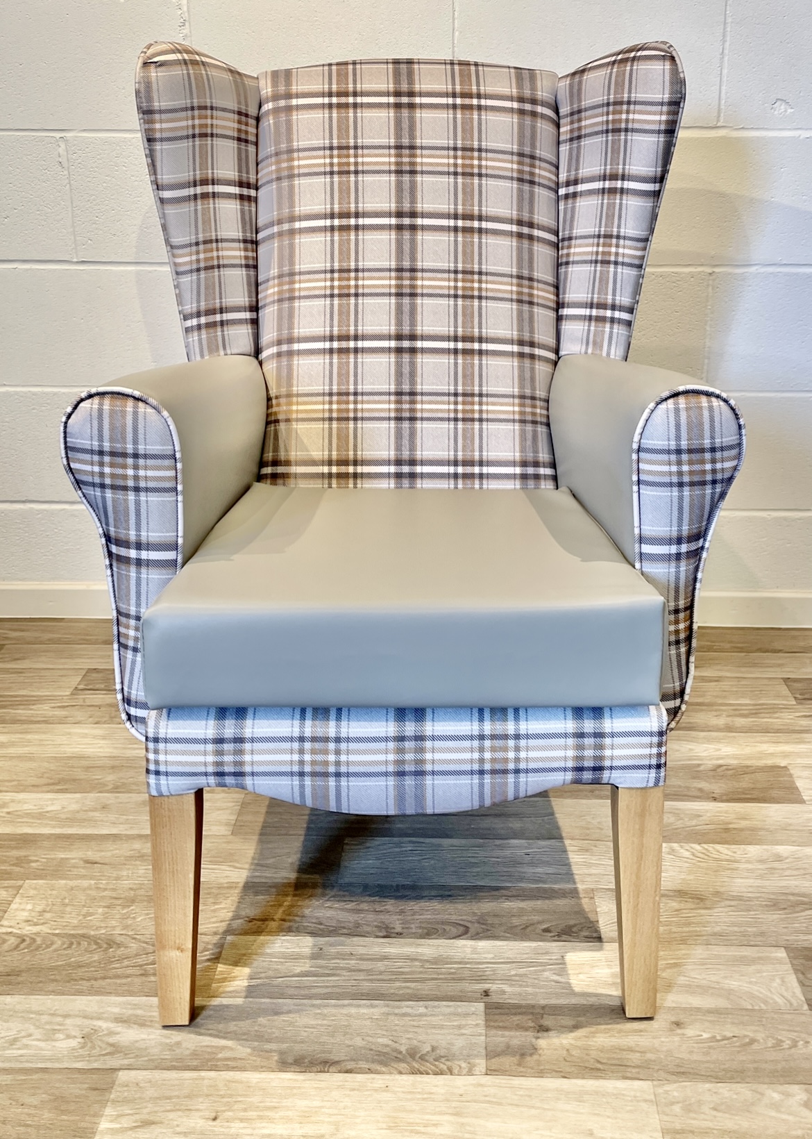 HENLEY Wing chair in Langholm Butterscotch with Dove grey