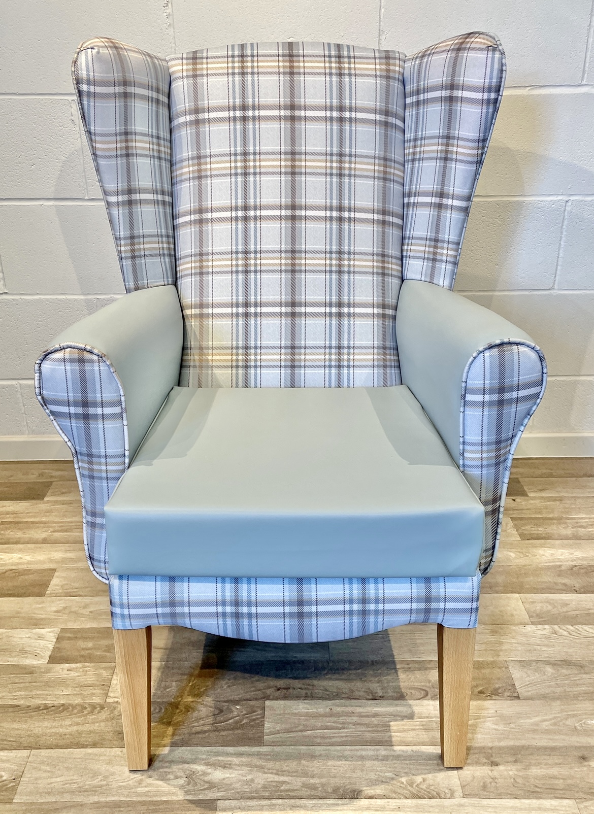 HENLEY WING CHAIR IN LANGHOLM WEDGEWOOD WITH DUCK EGG