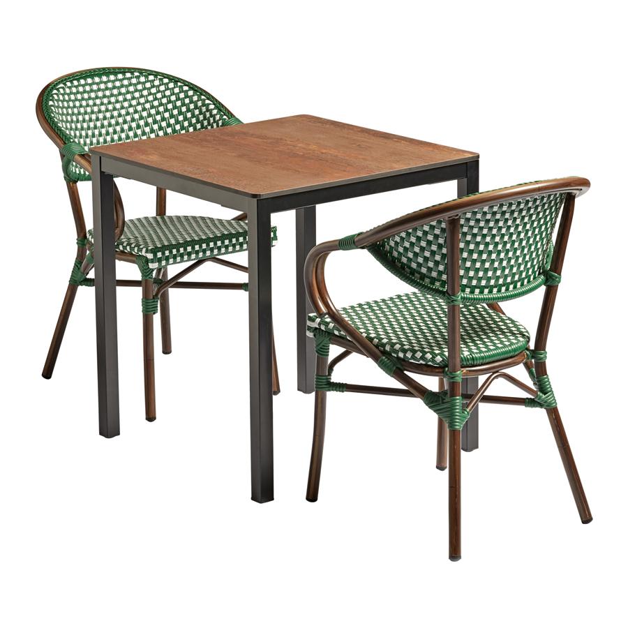 PARIS set in green with vintage copper table 